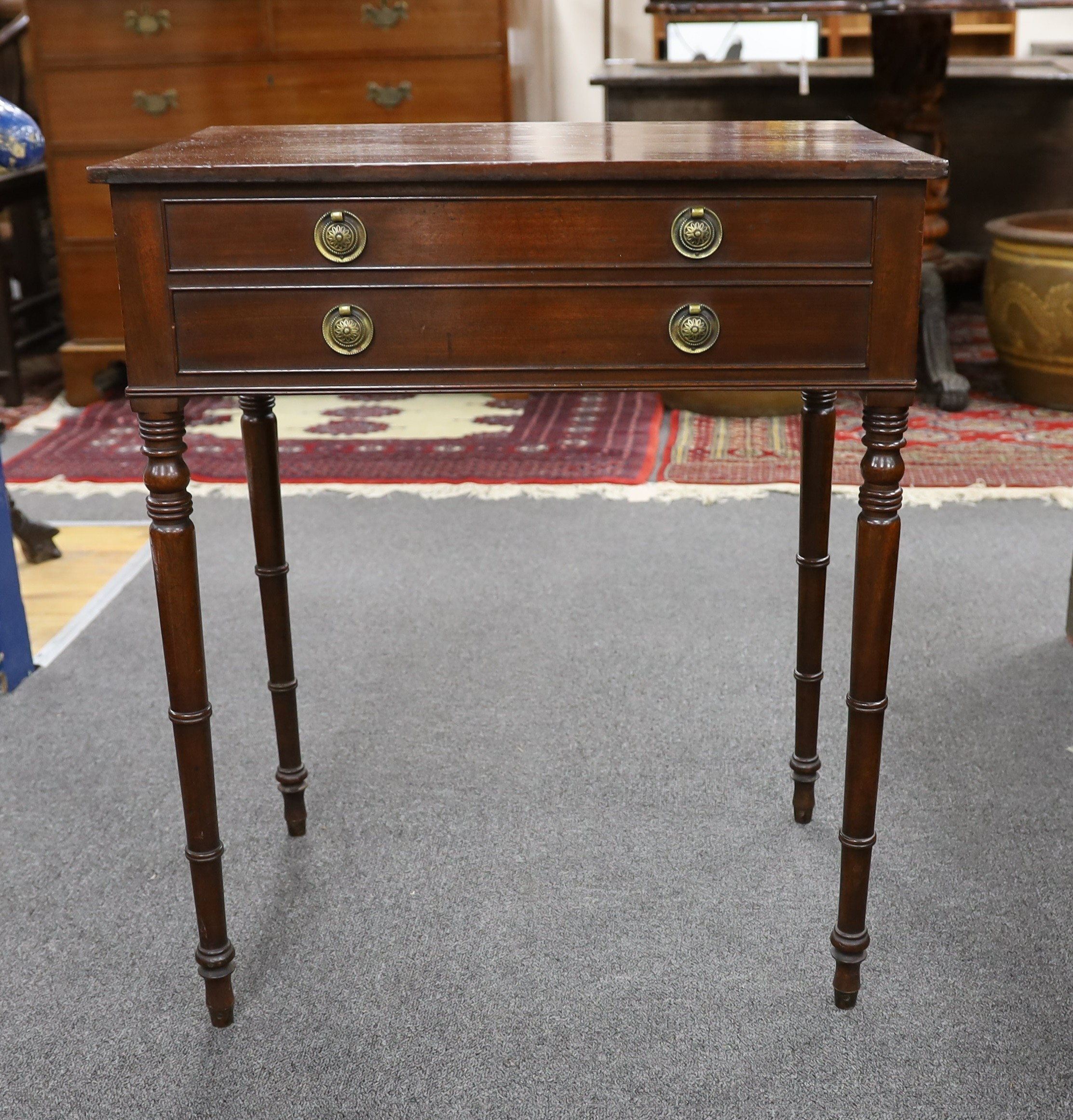 A Regency rectangular mahogany four drawer side table, width 60cm, depth 40cm, height 72cm